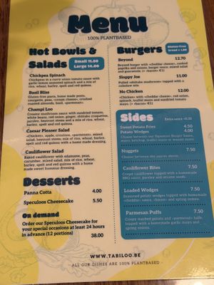 The Menu  at Tabi Loo in Leuven