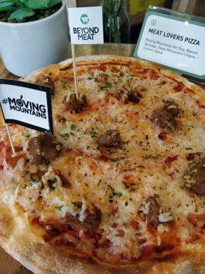 Meat lovers Pizza. made from moving mountains and Beyond meat. 1 of my favourites.  at Green Common 绿客门 in Central Singapore