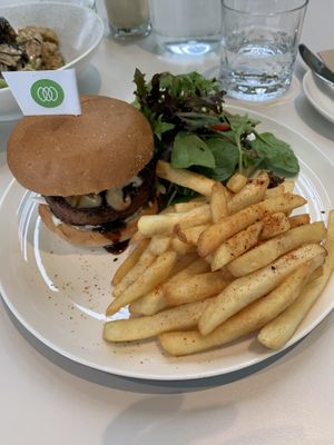 Black patty burger, the sauce on the salad is pretty nice too. Definitely recommending this at Green Common 绿客门 in Central Singapore