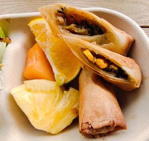 Omnimeat spring roll and fruits at Green Common 绿客门 in Central Singapore