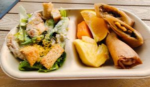 Heura Chicken Caesar Salad and Omni meat spring roll at Green Common 绿客门 in Central Singapore