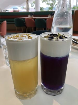 Osmanthus Sancha and pea flower right -soy cream and came cheaper as a top up  #Veganuary at Green Common 绿客门 in Central Singapore