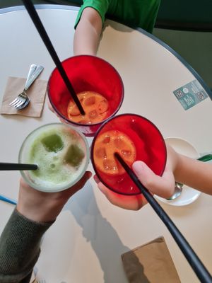 Cheers!!! Green Fighter & Kids size orange juice ~ 5/9/22 at Green Common 绿客门 in Central Singapore