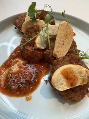 Chilli crabless crab cakes  at Green Common 绿客门 in Central Singapore