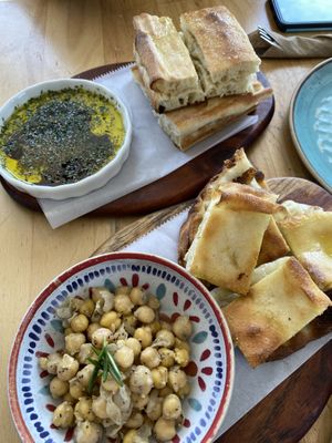 Focaccia w/dipping oil & seasoned chickpeas   at FARO Beachside Eatery in Flagler Beach