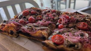 Vegana pizza peel at FARO Beachside Eatery in Flagler Beach
