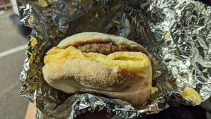 Just egg with began cheese and impossible sausage at Brandon Vegan Deli in Brandon