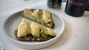 Melty open face sandwich  at Level V Bakery in Vancouver