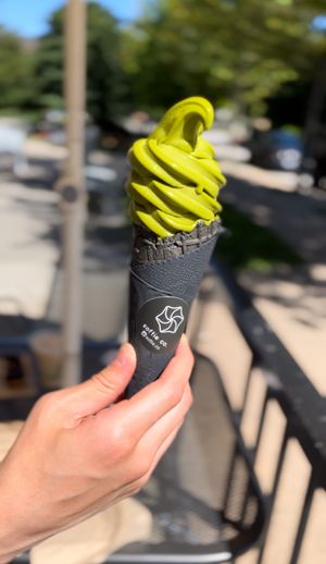 Must try Matcha Soft Serving w activated charcoal waffle cone 😋  at Level V Bakery in Vancouver