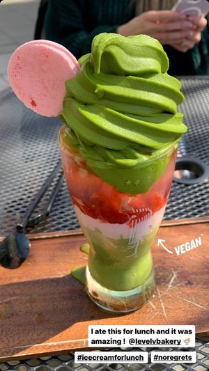 Picture taken by my friend! He ordered the Ice Matcha Sundae 😍  at Level V Bakery in Vancouver