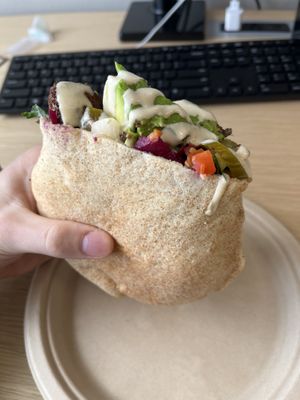 Falafel pita with avocado and tahini  at Sababa in San Francisco