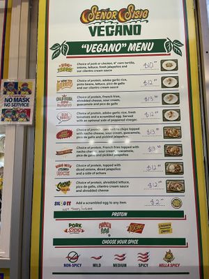 Vegan menu at Senor Sisig in Oakland