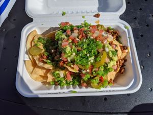 Chorizo vegano nachos at Senor Sisig in Oakland