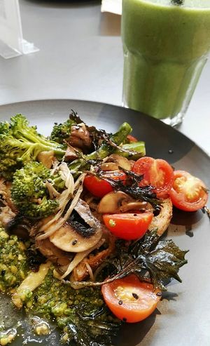 Mushroom bruschetta and Avo Go-Go smoothie. Really tasty. at Soft Cafe in Geelong