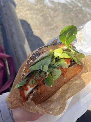 Grilled paprika and cream cheese bagel  at Budapest Bagel - Kálvin in Budapest