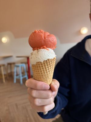 Orange sorbet and peanut butter cookie doughh  at Duck Island Ice Cream in Wellington