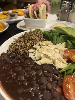 Vegan bowl - delicious - with black bean arepas - also delicious!!!  at De Leon Latin Cocina in St Augustine