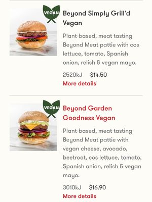 Vegan burgers  at Grill'd in Bendigo