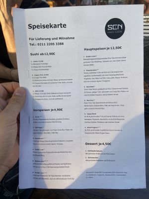 Speisekarte! 100%  vegan!!!! at Sen Vegan Cuisine - Moorenstraße in Dusseldorf