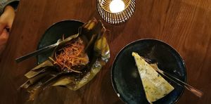 Banana cake and steamed banana with sticky rice at Sen Vegan Cuisine - Moorenstraße in Dusseldorf