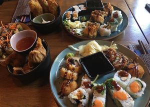 We ate: Crunchy Avocado Wedges,
Kungfu Love,
Tempura Maki,
Happy Time menu,
Wild menu
 at Sen Vegan Cuisine - Moorenstraße in Dusseldorf