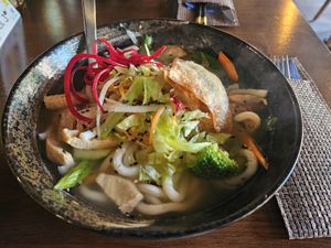 Sen Bowl (udon noodle soup with veggie chicken) at Sen Vegan Cuisine - Moorenstraße in Dusseldorf
