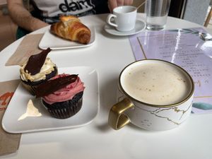 Selection of sweets and coffe for brunch :D at Strava in Krakow
