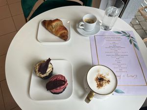 Selection of sweets and coffe for brunch :D at Strava in Krakow