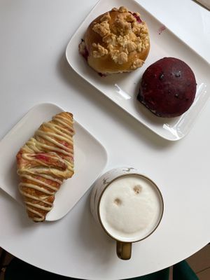 Selection of sweets and coffe for brunch :D at Strava in Krakow