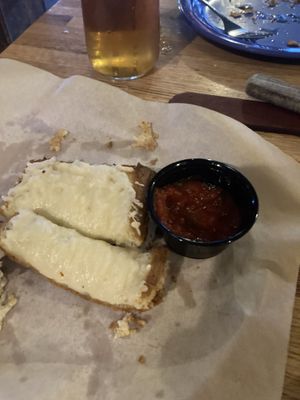 Vegan garlic cheese bread (the gluten free crust is vegan)  at Beau Jo's in Idaho Springs