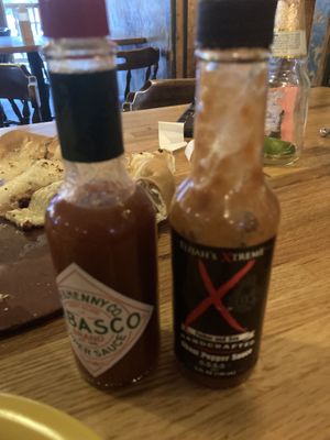hot sauce options  at Beau Jo's in Idaho Springs