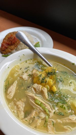 Vegan ajiaco soup   at Veggie Beans and Shakes in Bogota