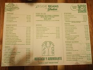 Menu at Veggie Beans and Shakes in Bogota