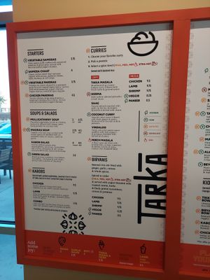 Menu at Tarka Indian Kitchen in San Antonio