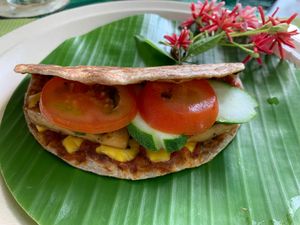 Vegetarian roti for breakfast. at Hawa's Artisan Kitchen in Lahad Datu