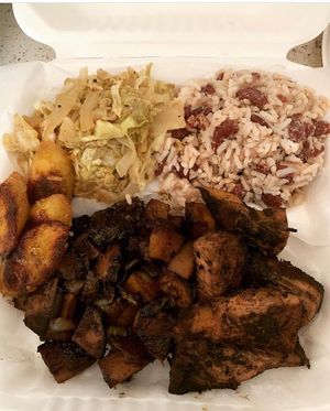 Jerk jackfruit, rice & peas, cabbage, and plantains at VeegMe - Maybe closed in Temecula