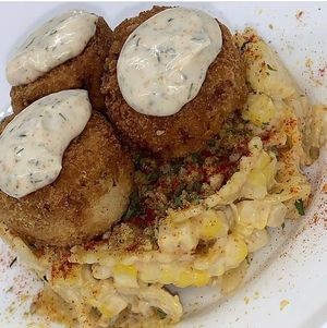 Elote pasta w/ mini Krab cakes at VeegMe - Maybe closed in Temecula