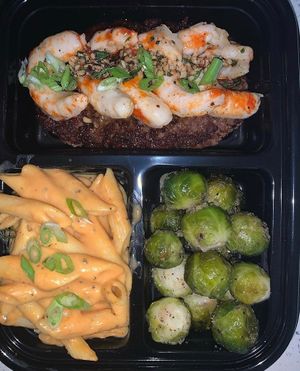 Surf & turf w/ buffalo Mac & Brussels sprouts  at VeegMe - Maybe closed in Temecula