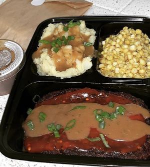 V- loaf, mashed potatoes & gravy and corn at VeegMe - Maybe closed in Temecula