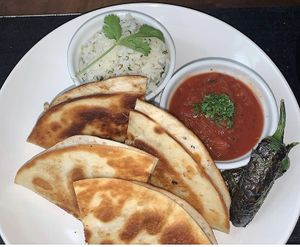 Be’f quesadillas w/ cilantro lime rice, salsa & roasted jalapeño  at VeegMe - Maybe closed in Temecula