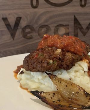Chopped Stake w/ tomato gravy, whipped  potatoes & cipolloni onions at VeegMe - Maybe closed in Temecula
