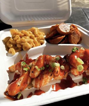 Scrimp w/ yams and Mac & cheeze  at VeegMe - Maybe closed in Temecula