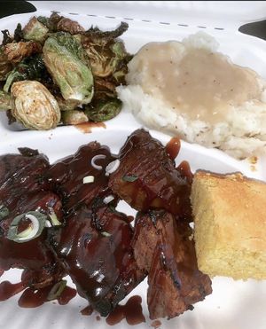 Vib tips, roasted Brussel sprouts, CB, and mashed potatoes  at VeegMe - Maybe closed in Temecula