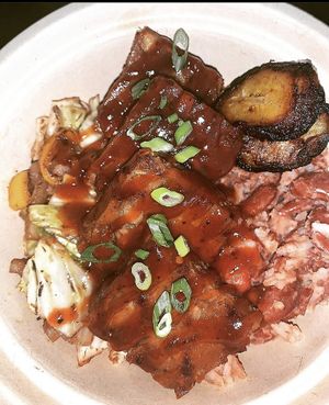 Jerk Vib tip bowl w/steamed cabbage, plantains, rice & peas)  at VeegMe - Maybe closed in Temecula