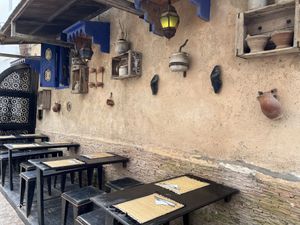 Exterior seating  at La Triskalla in Essaouira