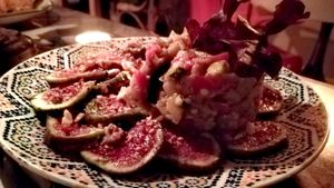 Fig, pepper Bell, zucchini tartare at La Triskalla in Essaouira