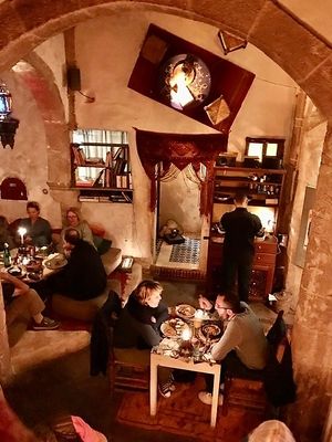 Looking down into main dining room.  at La Triskalla in Essaouira