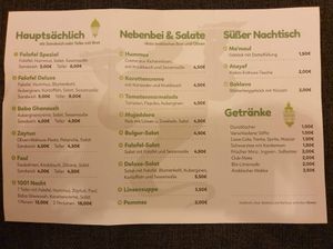 Speisekarte at Falafel 1001 in Oberhausen