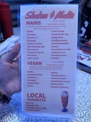 Separate shakes menu  at Hot Rods 50's Diner in Alcoa