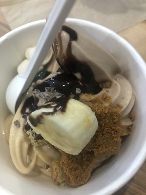 Biscoff and chocolate and caramel frozen yoghurt  at Swirl'd in Brunswick